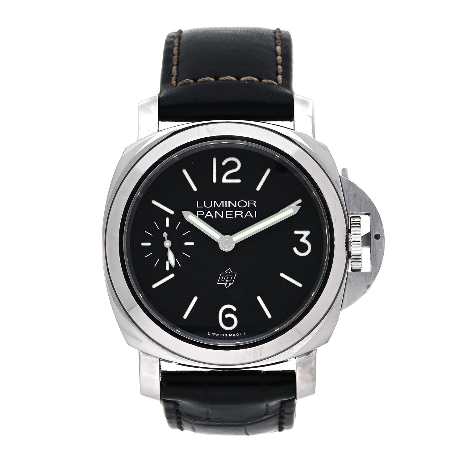 Panerai Stainless Steel Alligator 44mm Luminor Logo 1950 Automatic Watch Black PAM01084 1 of 5