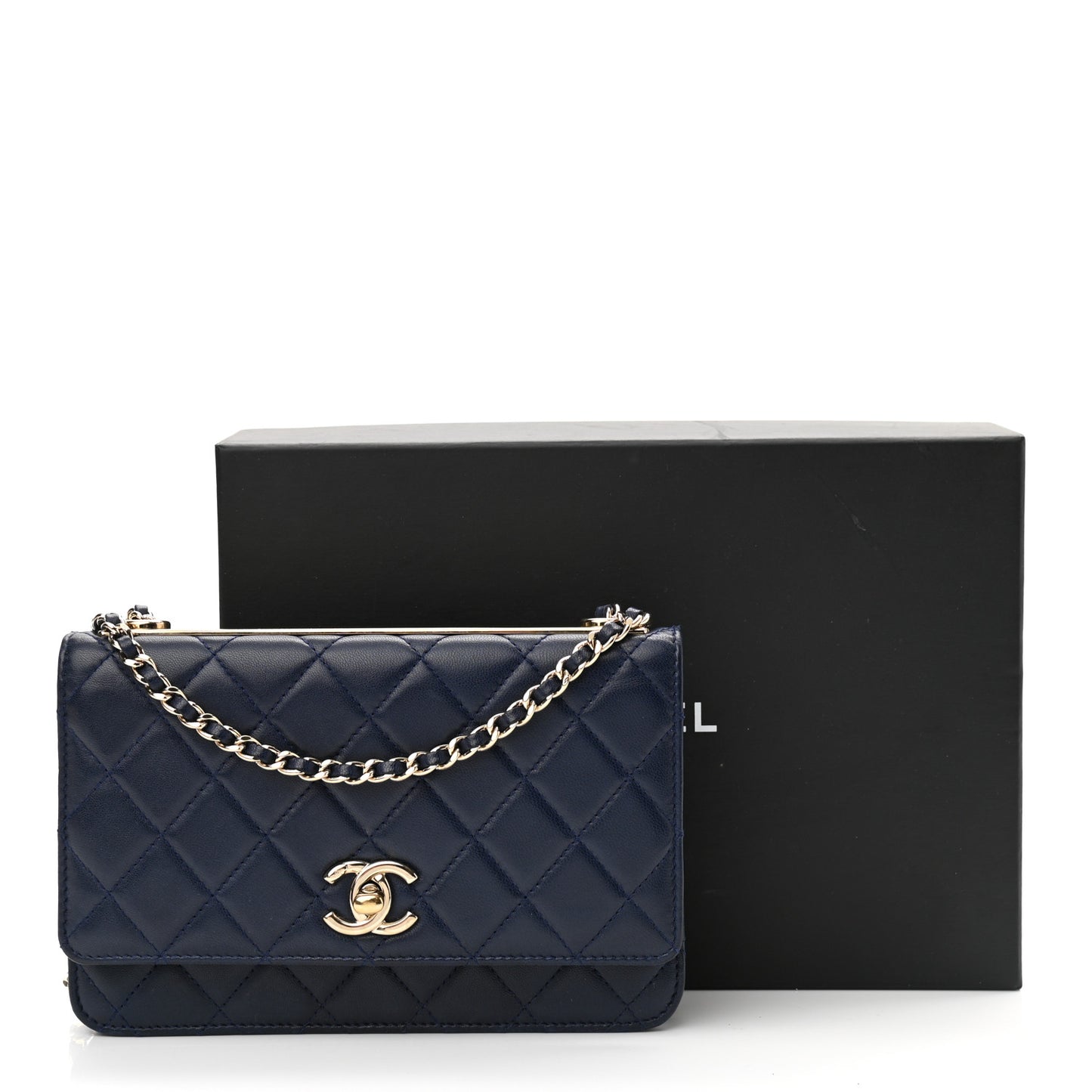 Lambskin Quilted Trendy CC Wallet On Chain WOC Navy