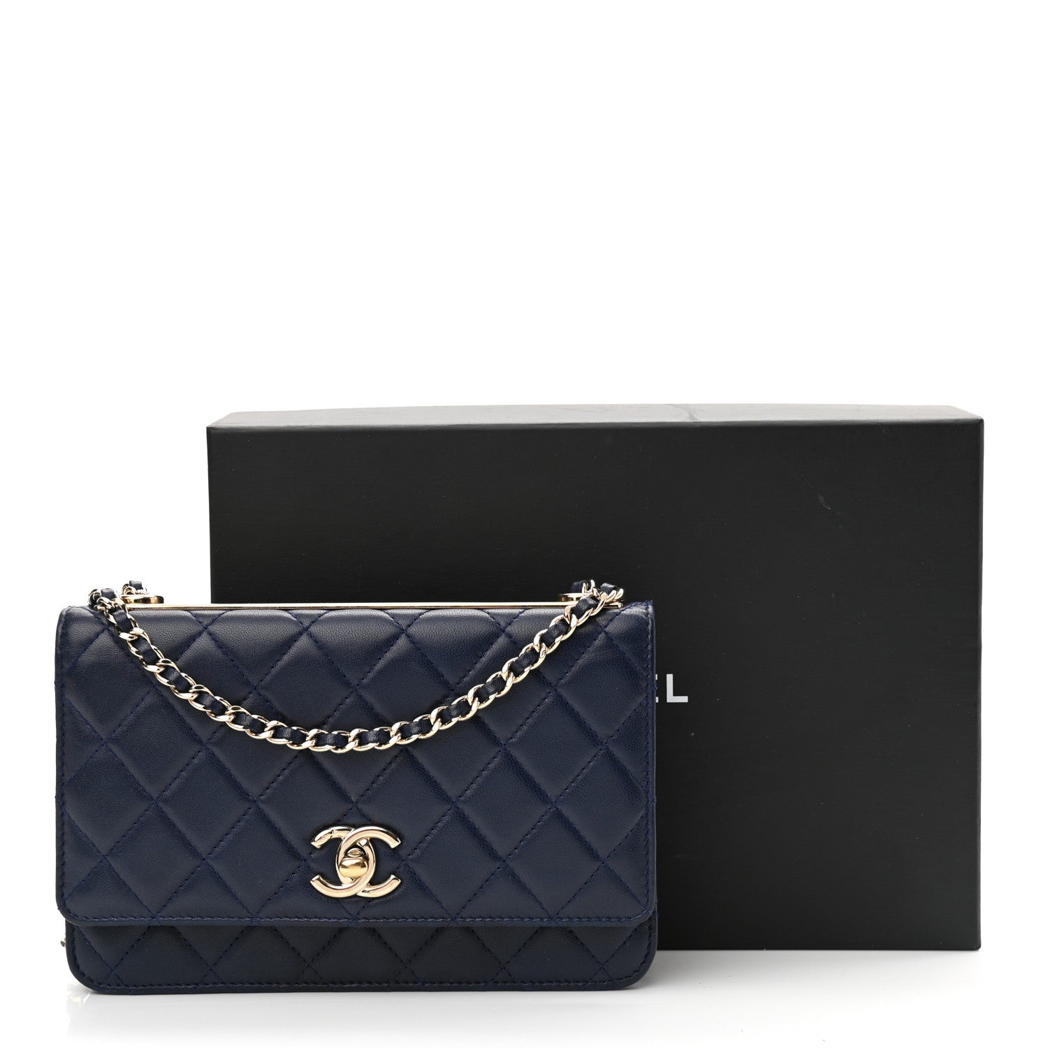 Chanel Lambskin Quilted Trendy CC Wallet On Chain WOC Navy 12 of 12
