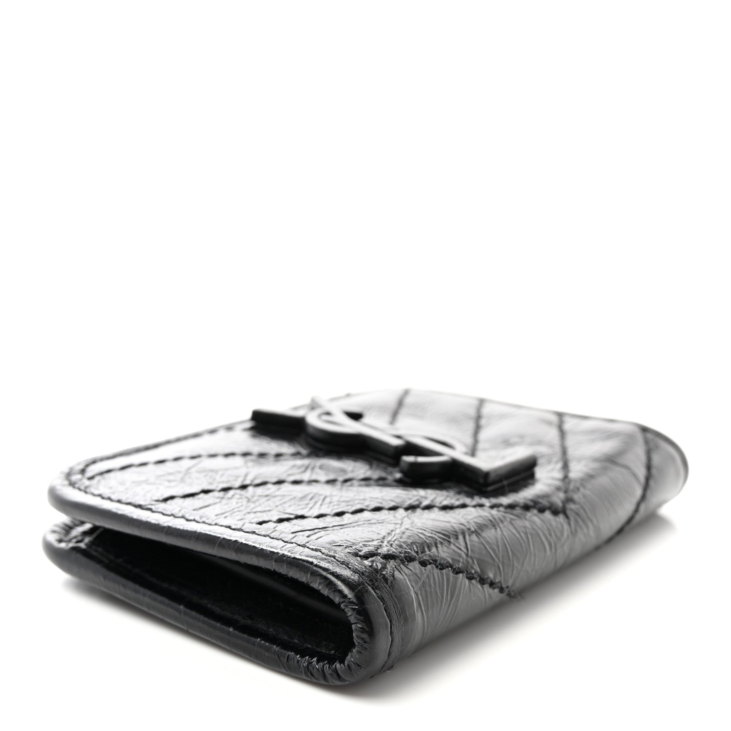 Saint Laurent Crinkled Calfskin Matelasse Monogram Niki Card Holder Black 4 of 9