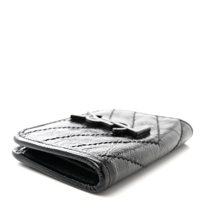 Saint Laurent Crinkled Calfskin Matelasse Monogram Niki Card Holder Black 4 of 9