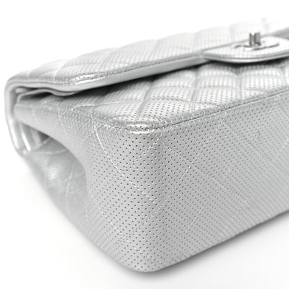 Chanel Metallic Perforated Lambskin Quilted Jumbo Double Flap Light Silver 9 of 12