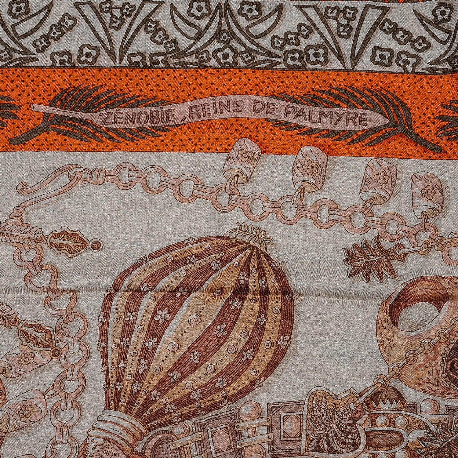 Hermes Cashmere Silk Zénobie Reine De Palmyre 140 Natural Terracotta Vert 5 of 8