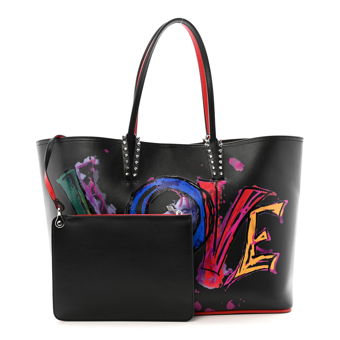 Calfskin Loubitag Spikes East West Cabata Love Tote Black