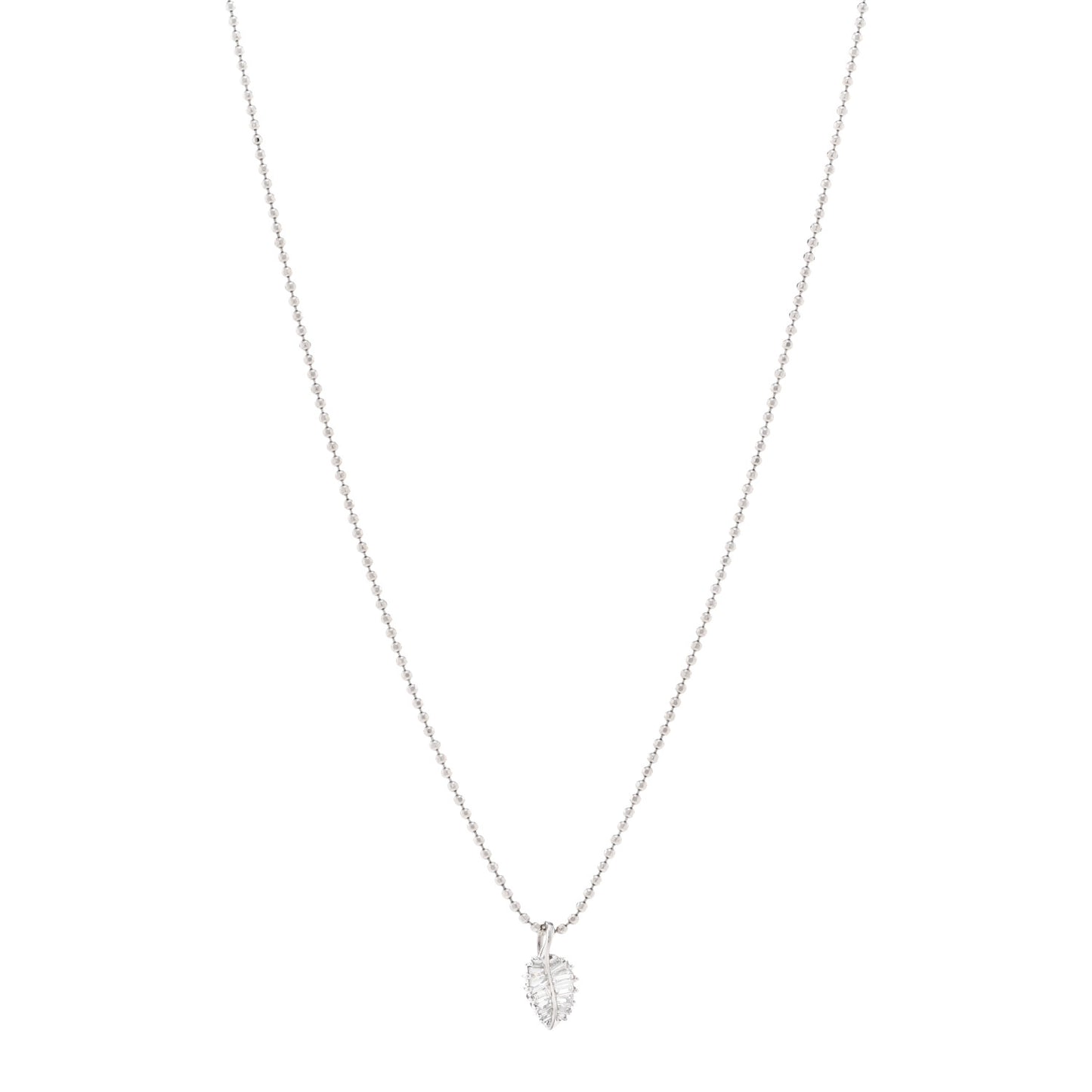18K White Gold Diamond Small Leaf Pendant Necklace