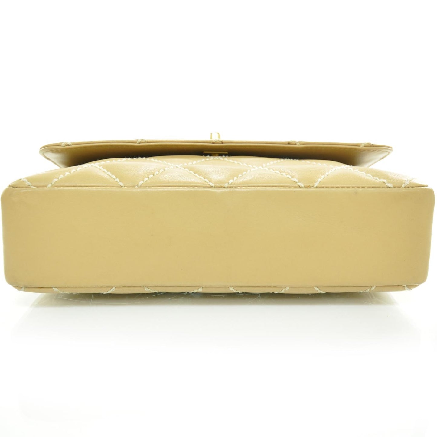 Leather Quilted Surpique Flap Beige