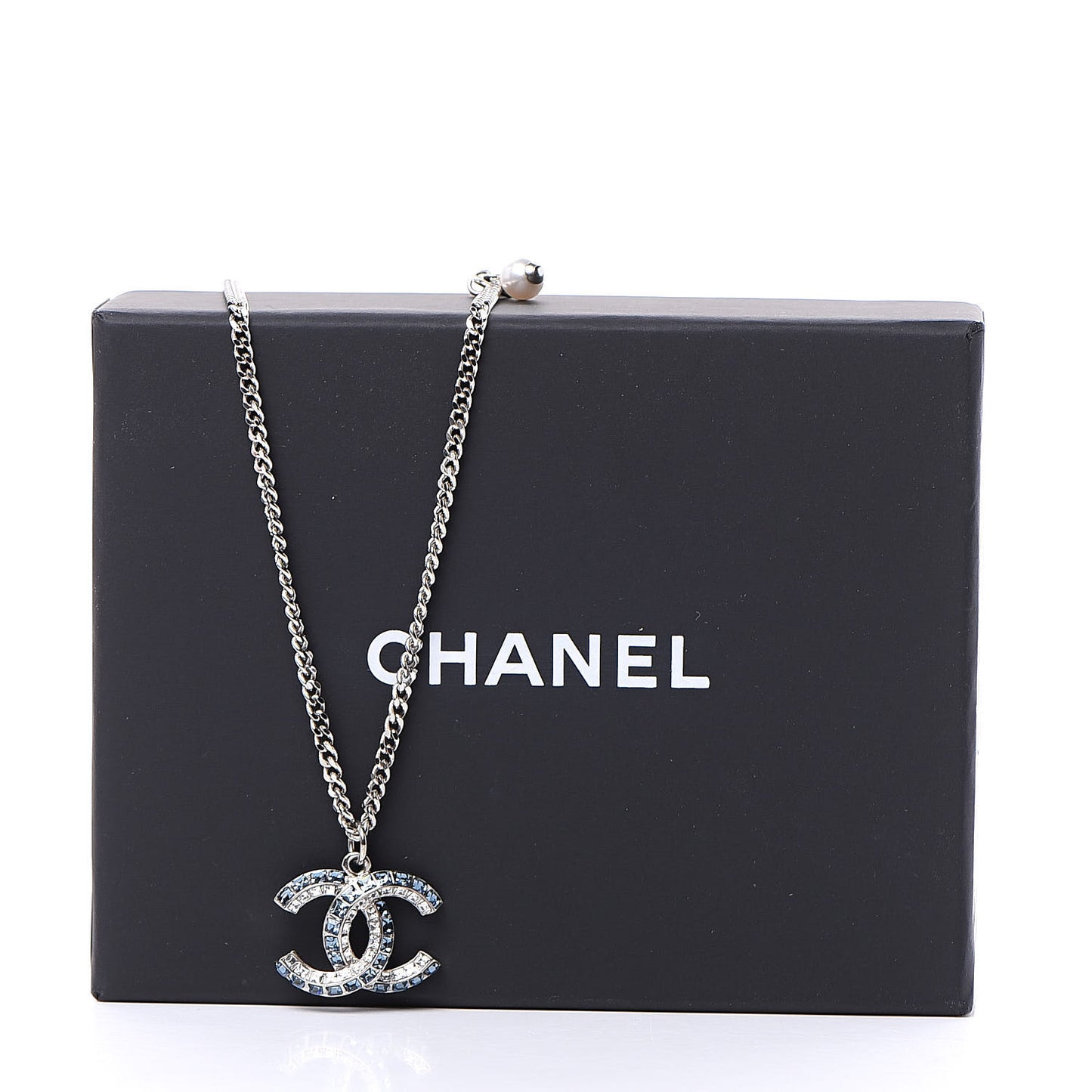 Crystal Baguette CC Necklace Blue