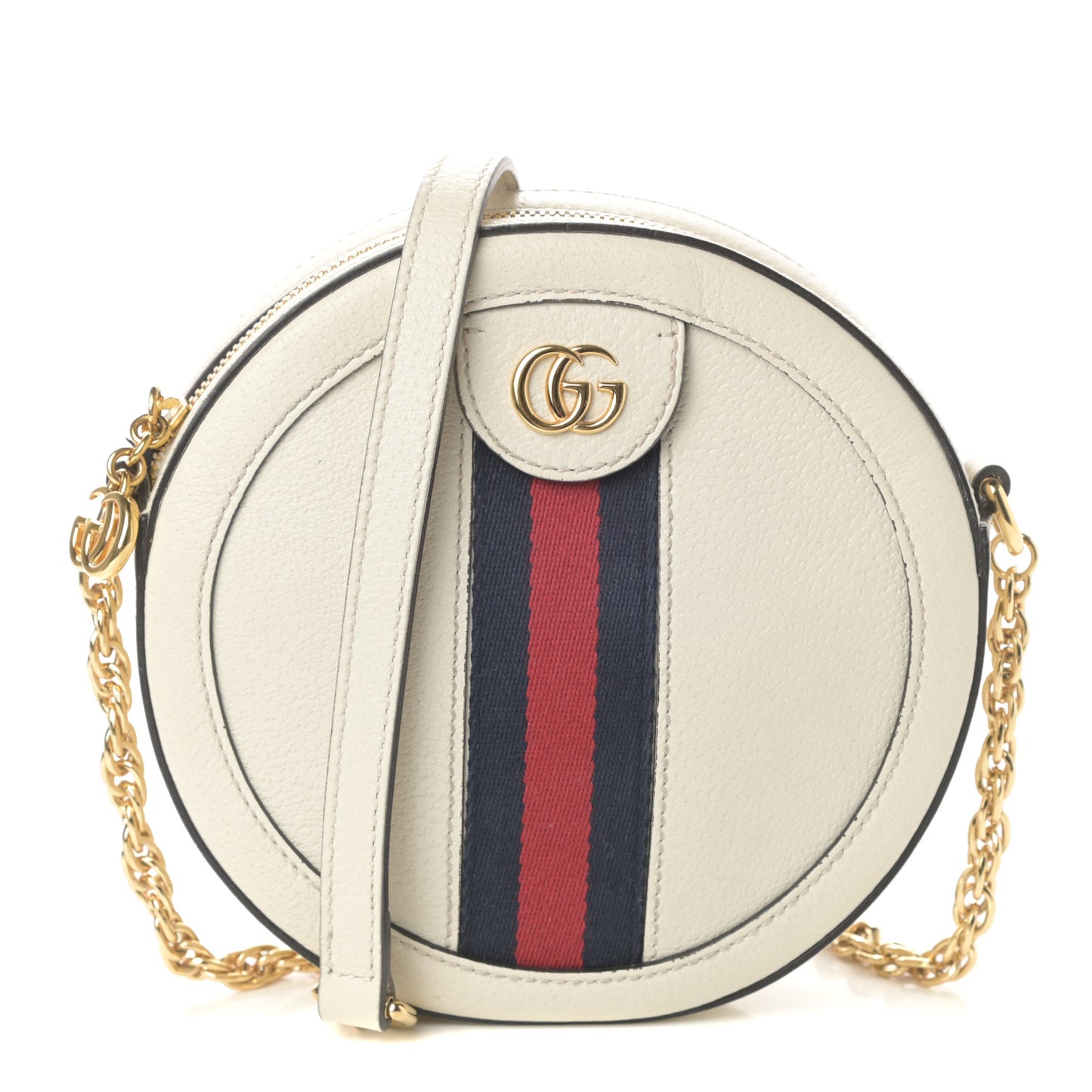 Textured Calfskin Web Mini Ophidia Round Shoulder Bag Mystic White