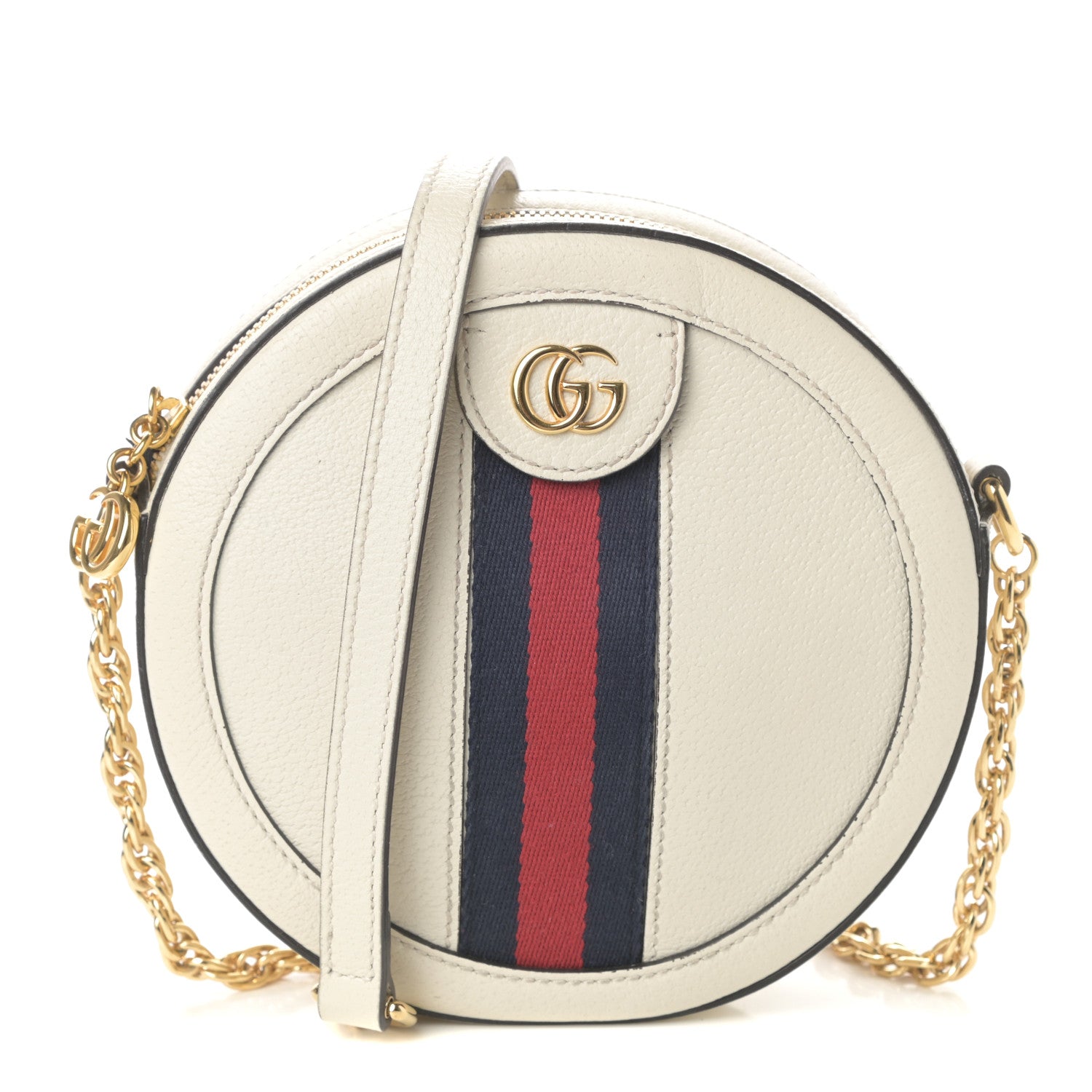 Gucci Textured Calfskin Web Mini Ophidia Round Shoulder Bag Mystic White 1 of 9