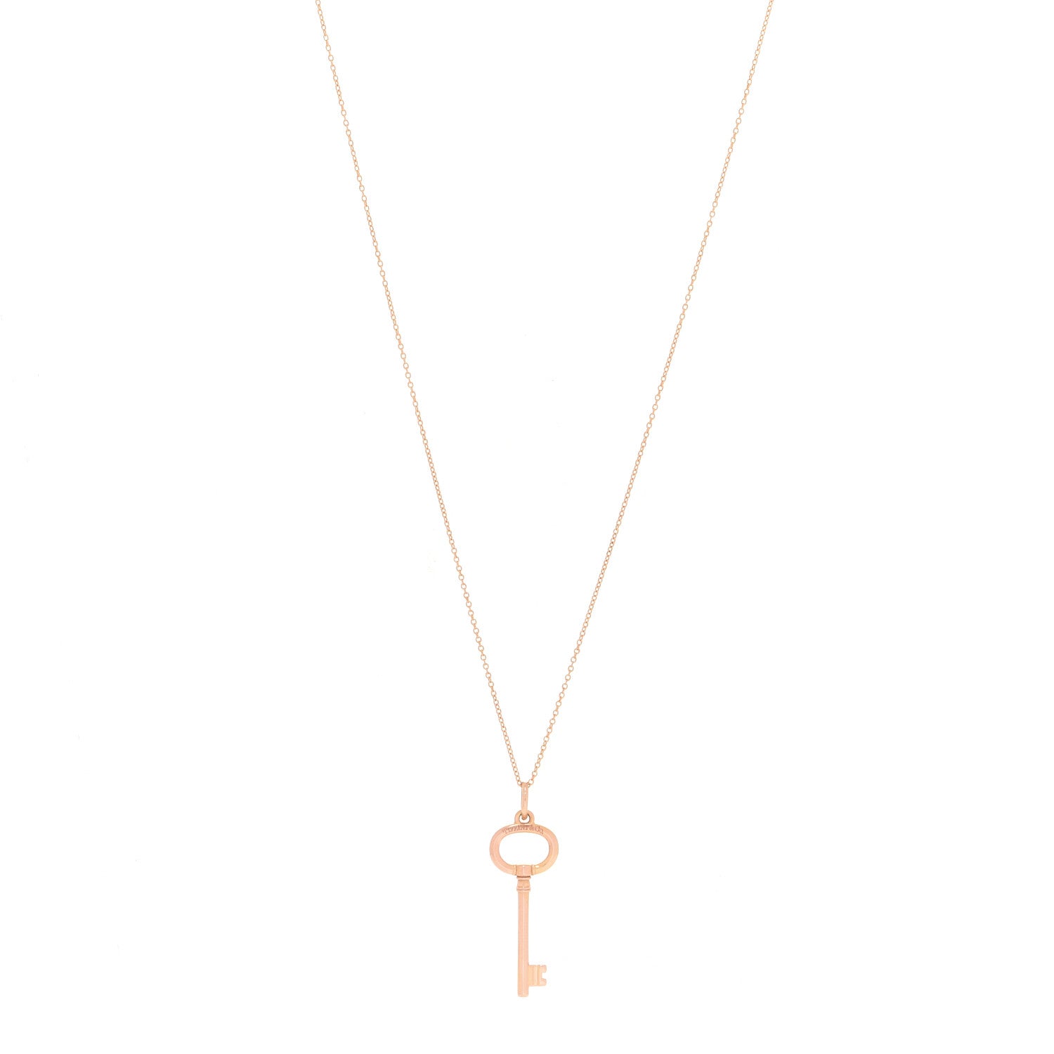 Tiffany 18K Rose Gold Small Oval Key Pendant Necklace 1 of 6