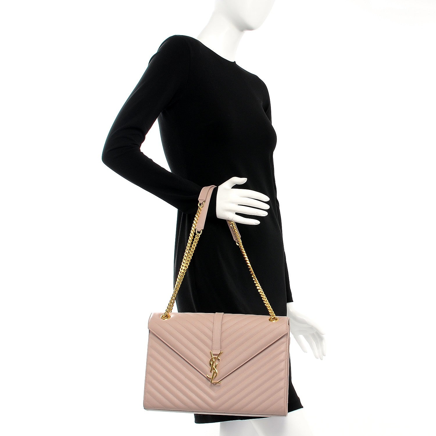 Saint Laurent Grain De Poudre Matelasse Chevron Large Monogram Satchel Rose Antic 2 of 8