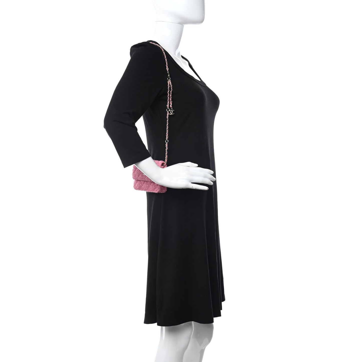 Tweed Quilted Flap Chain Waist Bag Pink