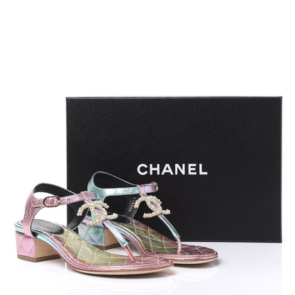 Chanel Goatskin Fantasy CC Pearl Thong Sandals 37.5 Multicolor 10 of 10