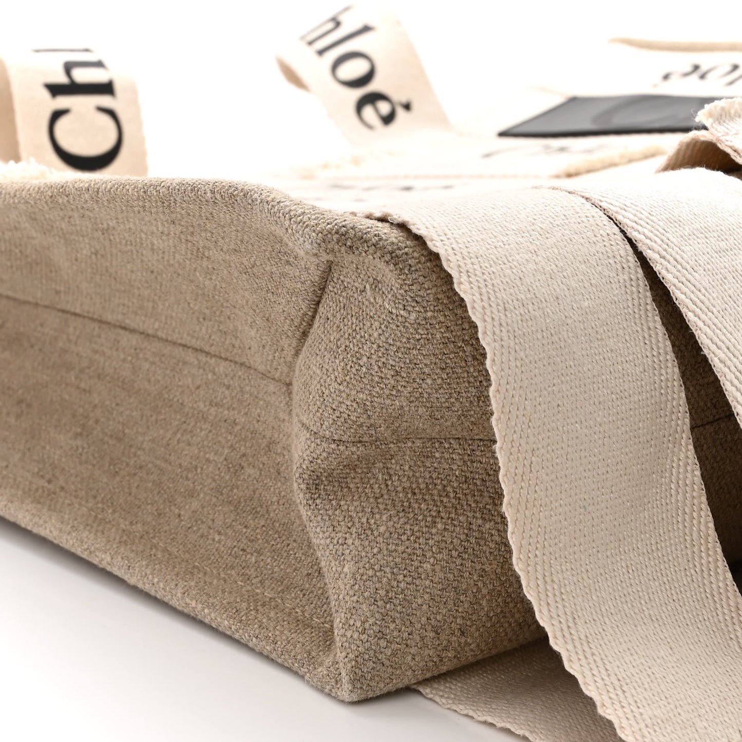 Cotton Canvas Calfskin Large Woody Logo Ribbon Tote Sand