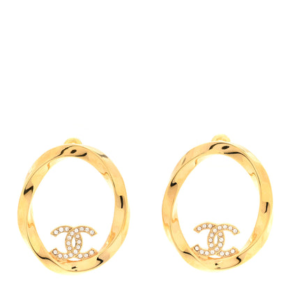 Chanel Metal Crystal Studded CC Round Earrings Gold 1 of 5