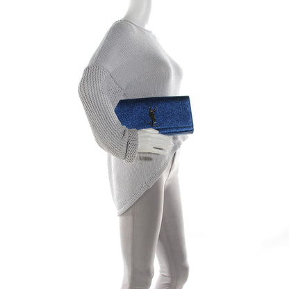Saint Laurent Textured Patent Calfskin Classic Monogram Clutch Royal Blue 2 of 7
