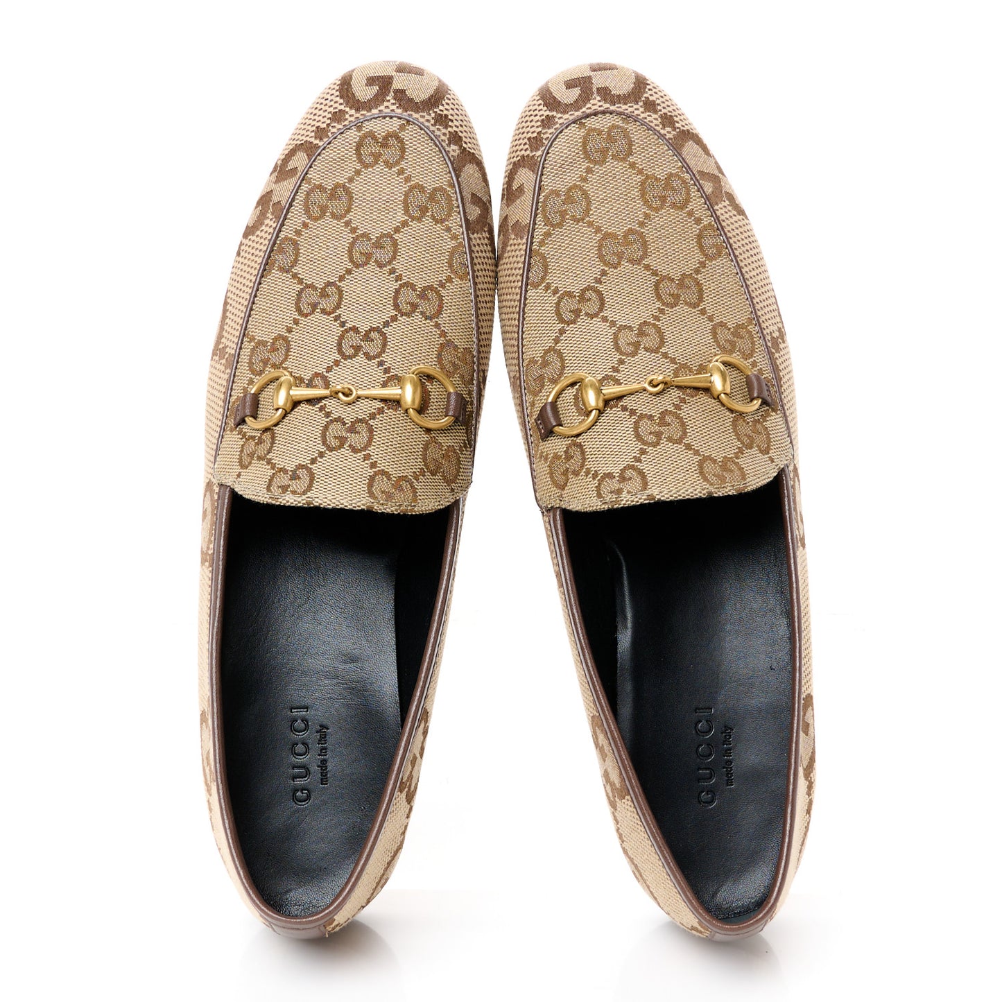Monogram Jumbo GG Malaga Kid Horsebit Womens Jordaan Loafers 39.5 Camel Ebony New Acero Beige