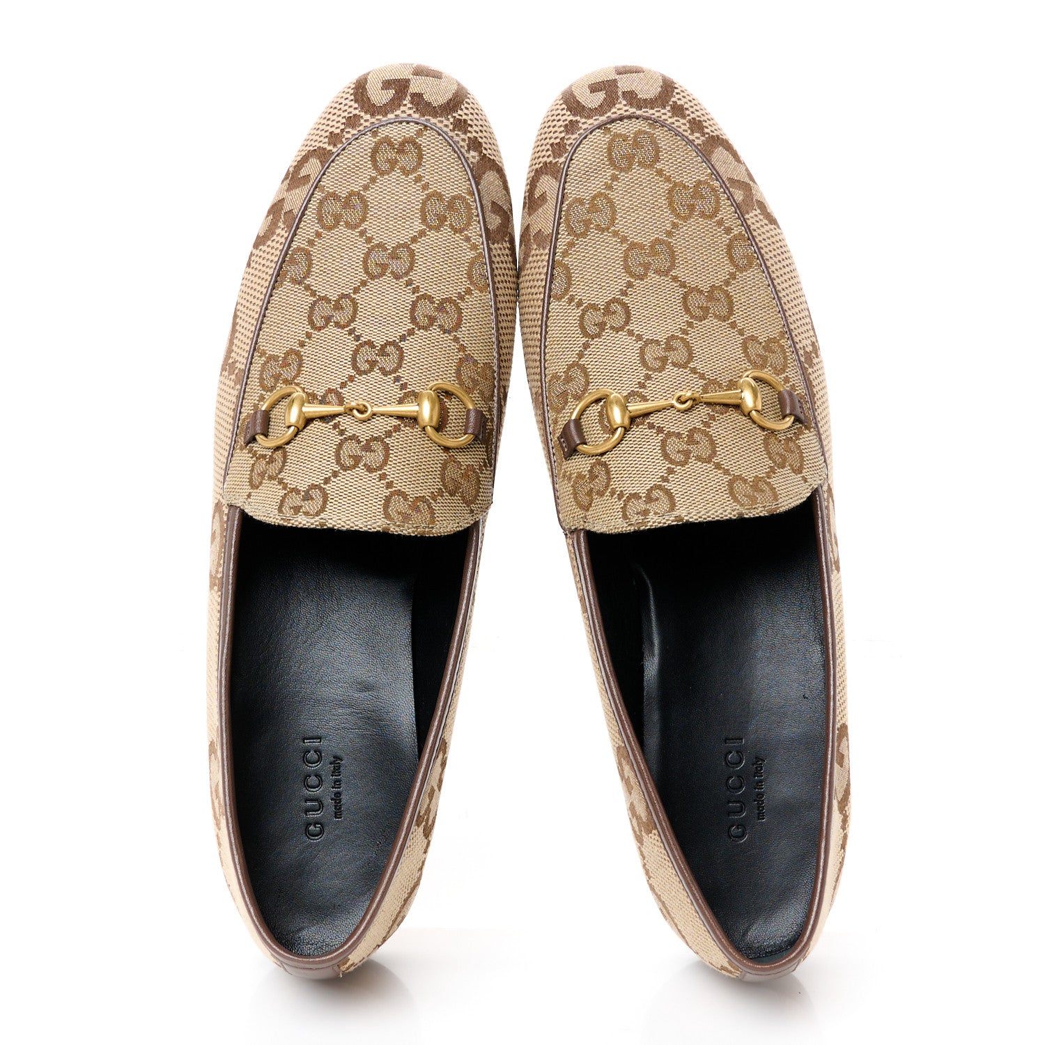 Gucci Monogram Jumbo GG Malaga Kid Horsebit Womens Jordaan Loafers 39.5 Camel Ebony New Acero Beige 2 of 10