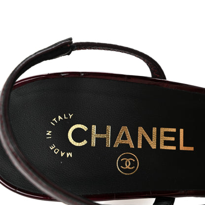 Chanel Patent Calfskin Crocodile Embossed Cap Toe CC Slingback Pumps 40 Dark Burgundy Black 8 of 10