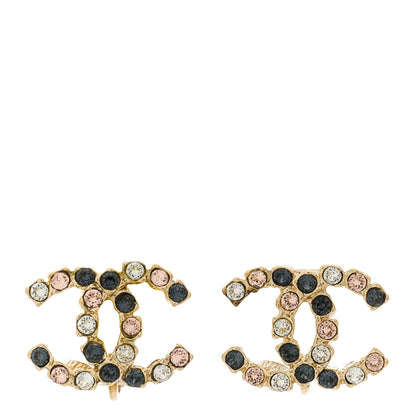 Chanel Crystal CC Clip On Earrings Gold Grey 1 of 6