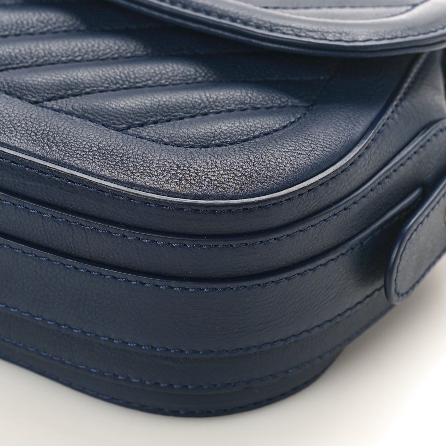 Calfskin Chevron Quilted Small Messenger Flap Navy