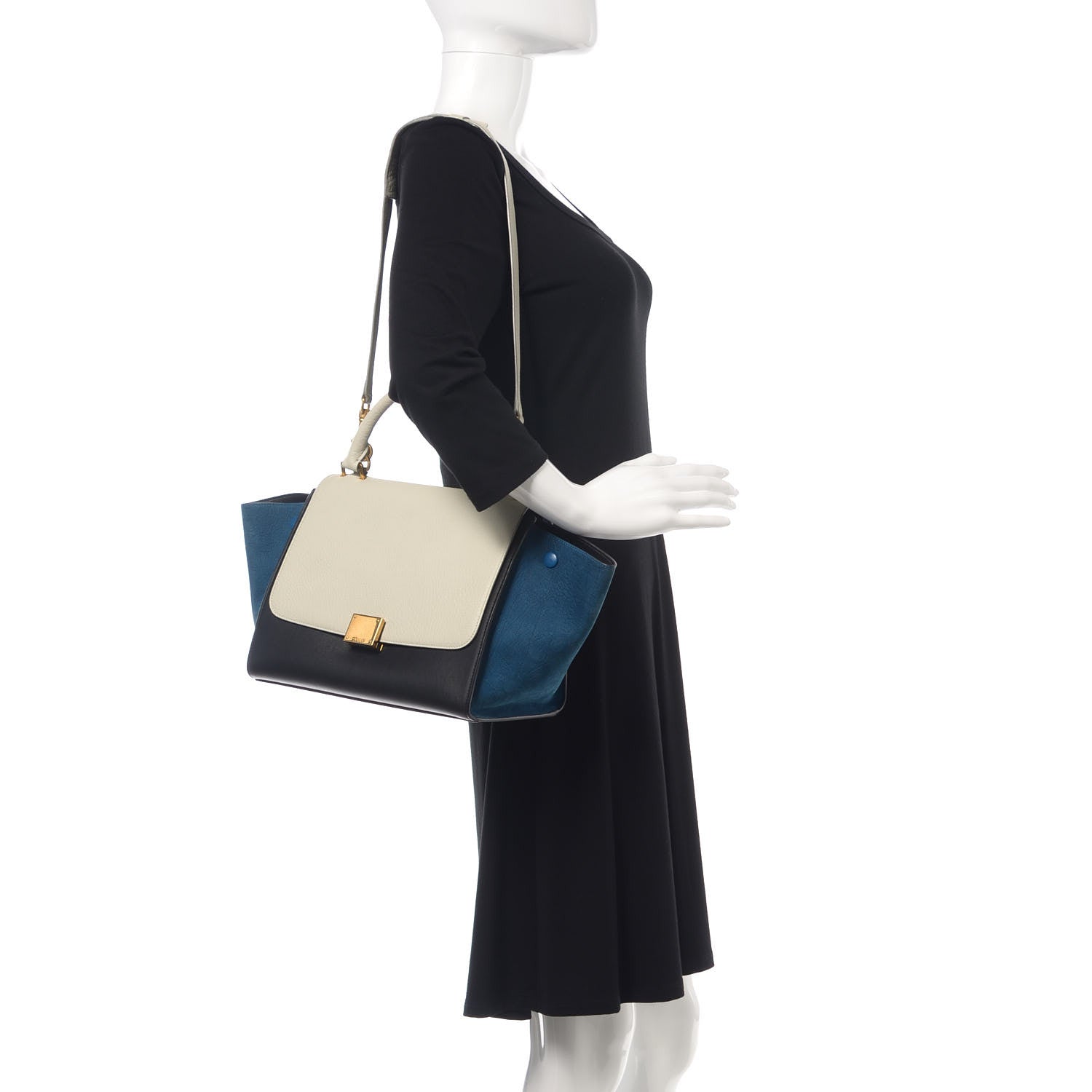 Celine Bullhide Calfskin Nubuck Small Tri-Color Trapeze White 2 of 13