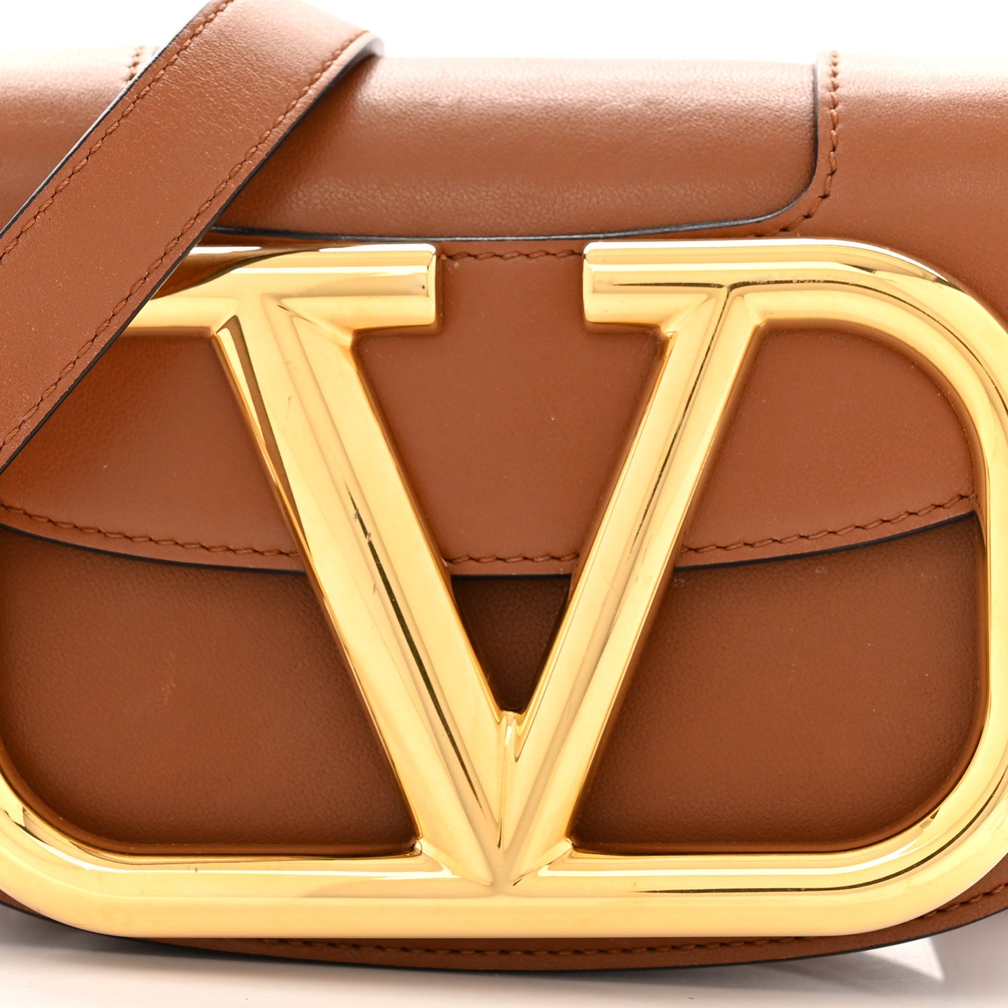 Calfskin Small Supervee Crossbody Bag Saddle Brown