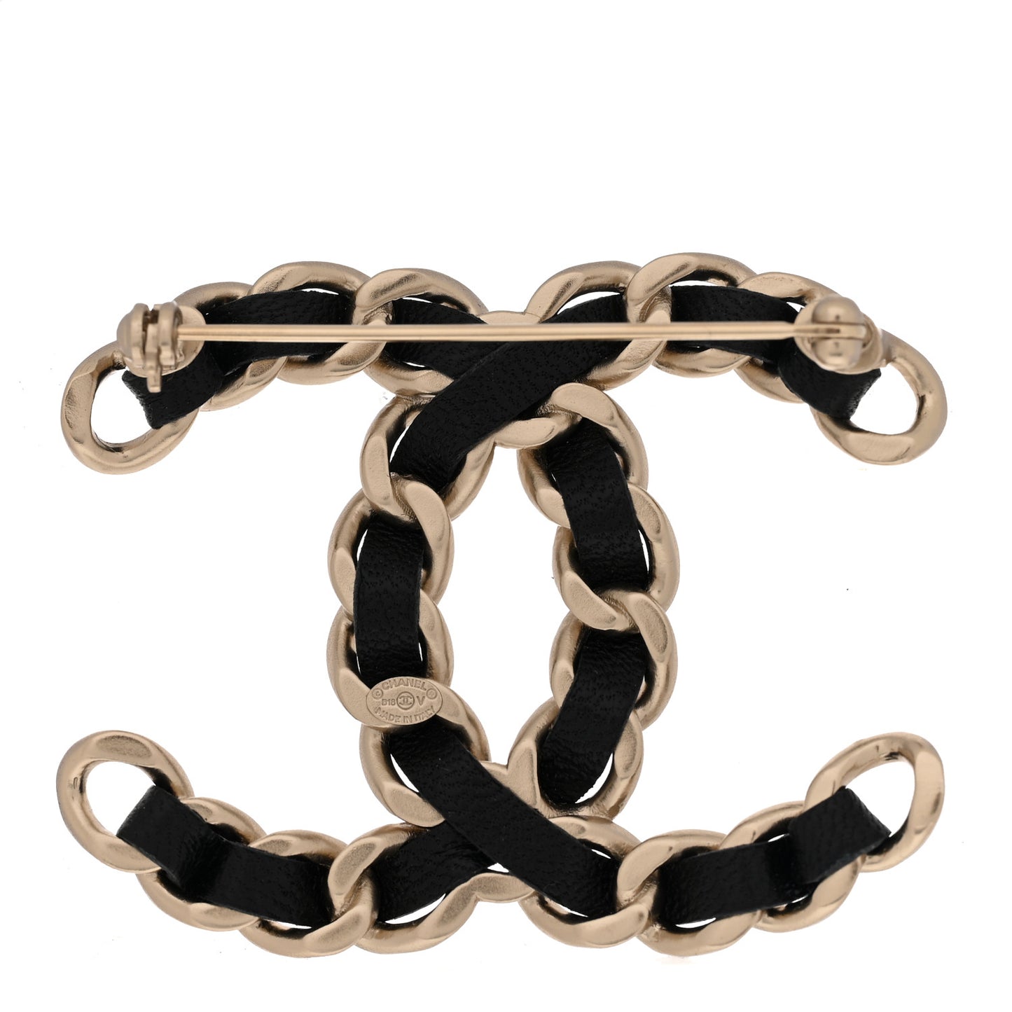 Lambskin Chain CC Brooch Black Gold