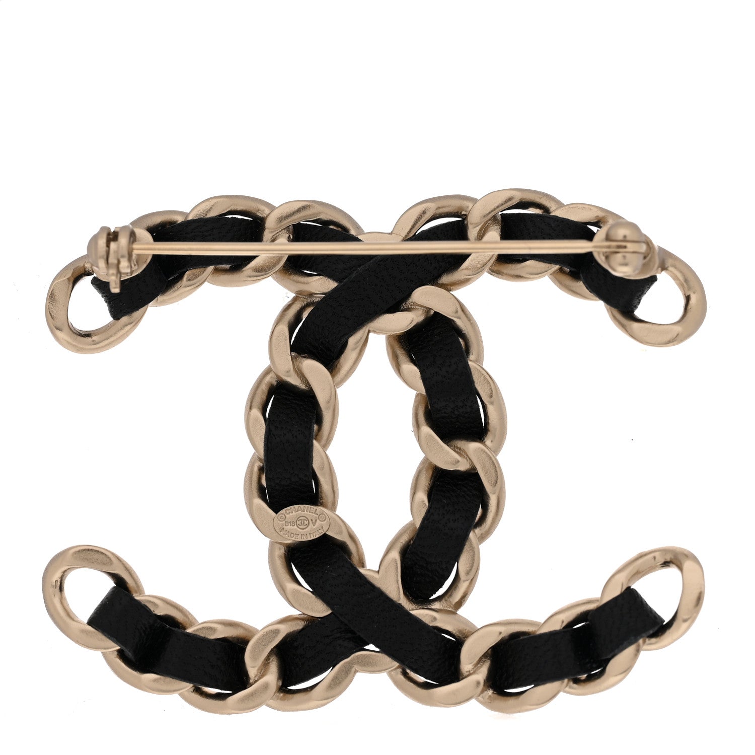 Chanel Lambskin Chain CC Brooch Black Gold 3 of 5