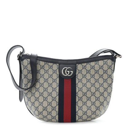 Gucci GG Supreme Monogram Textured Dollar Calfskin Web Small Ophidia Half Moon Hobo Beige Blue 1 of 10