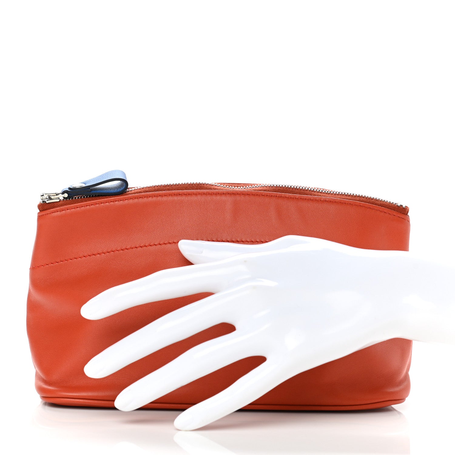 Hermes Lambskin Swift Tohubohu Pouch MM Cornaline Bleu Zellige 2 of 11