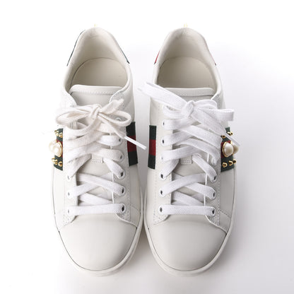 Gucci Calfskin Web Pearl Studded Womens Ace Sneakers 35 White 5 of 11