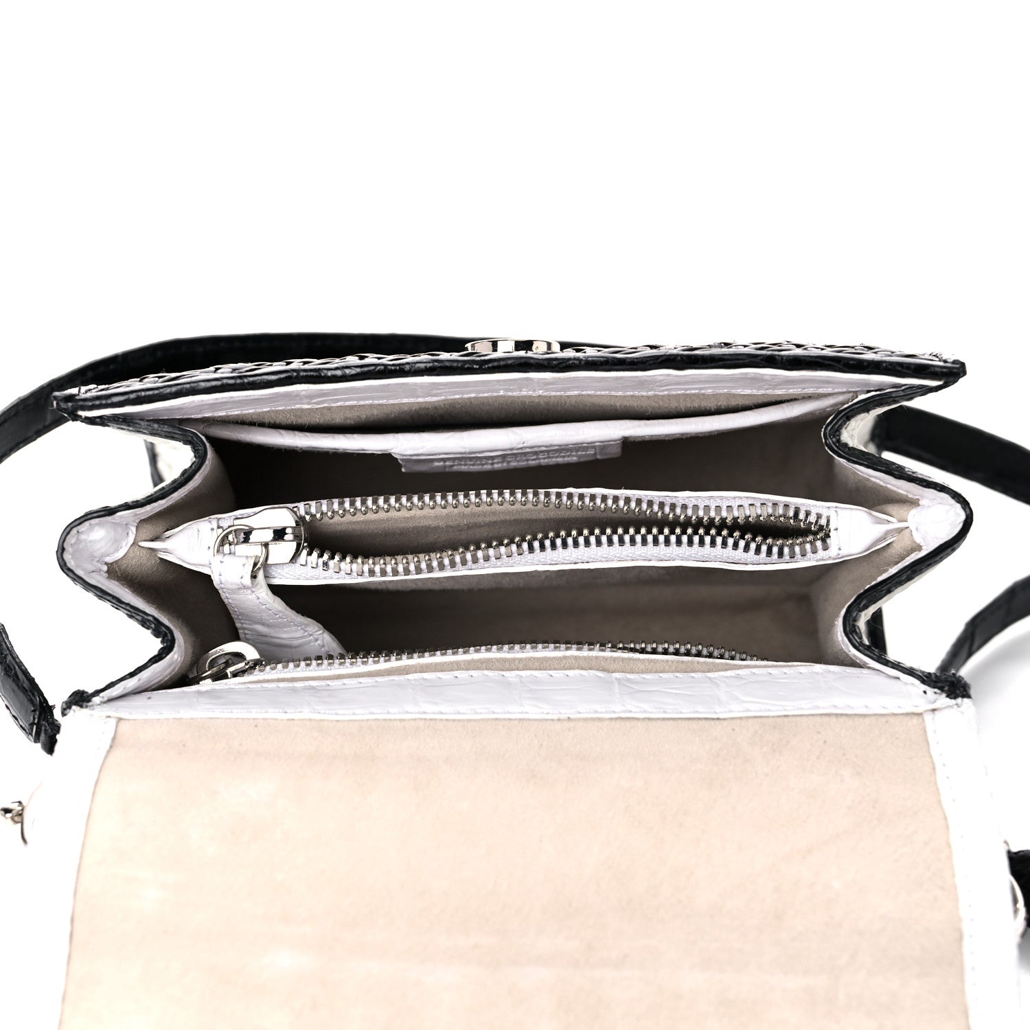 Nancy Gonzalez Crocodile Woven Top Handle Bag White Black 5 of 14