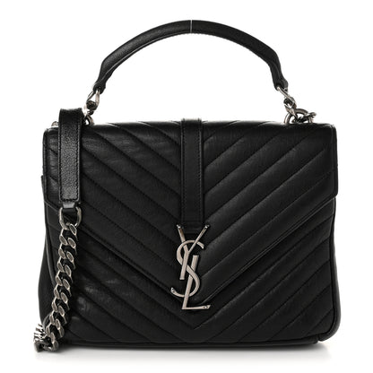 Saint Laurent Sheepskin Matelasse Chevron Monogram Medium College Bag Black 1 of 10