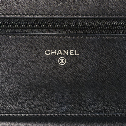 Chanel Lambskin Camellia Embossed Wallet on Chain WOC Black 6 of 10
