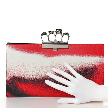 Alexander McQueen Calfskin Four Ring Sprayed-Print Flat Pouch Clutch Bag Red Black 2 of 9