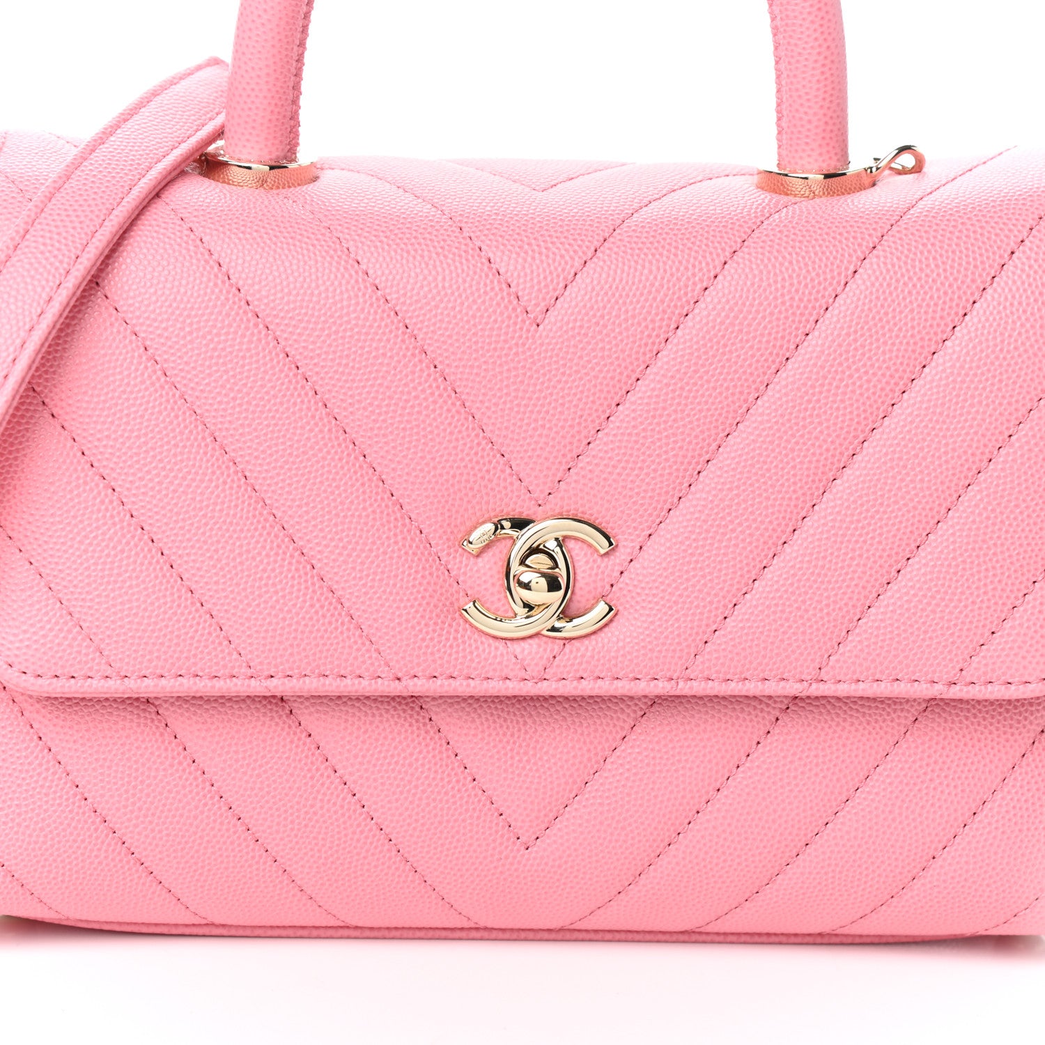 Chanel Caviar Chevron Quilted Mini Coco Handle Flap Pink 8 of 10