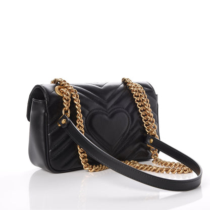 Gucci Calfskin Matelasse Mini GG Marmont Shoulder Bag Black 3 of 8