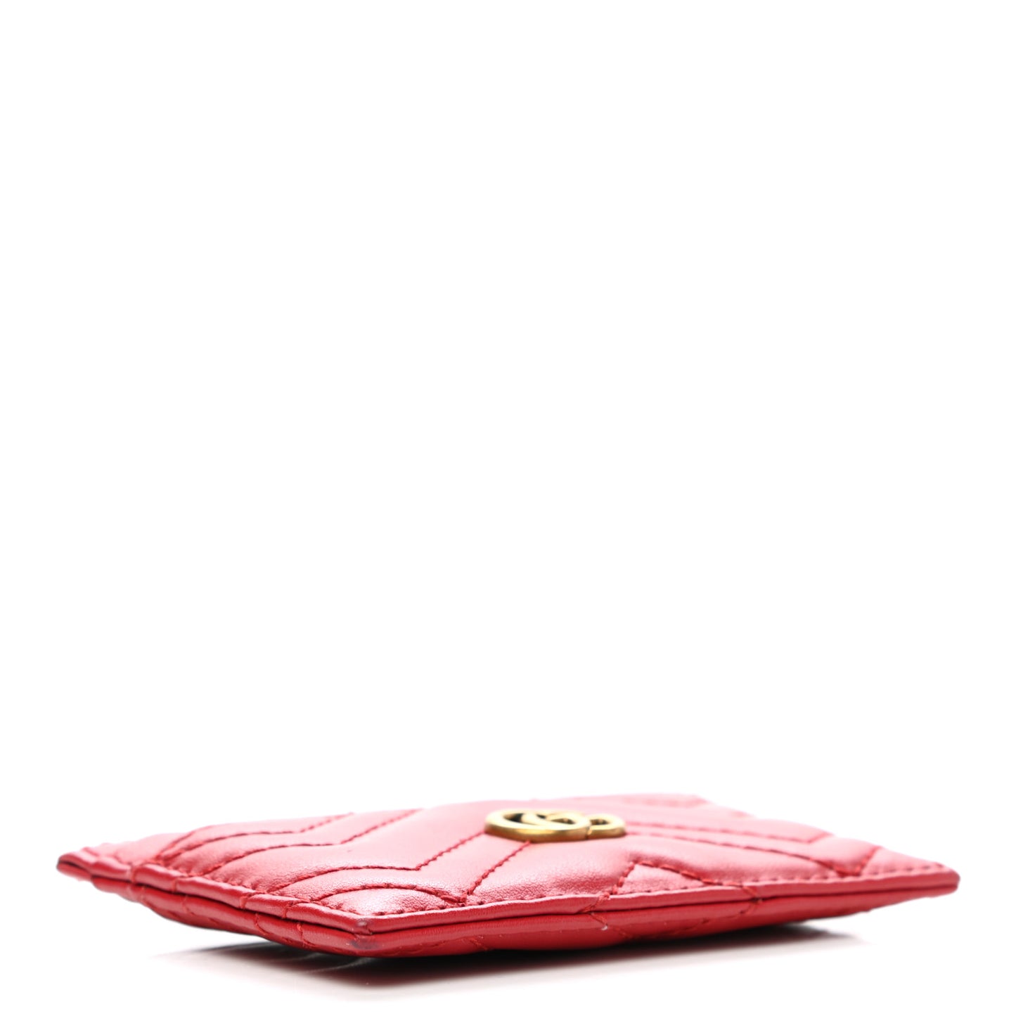 Calfskin Matelasse GG Marmont Card Holder Hibiscus Red