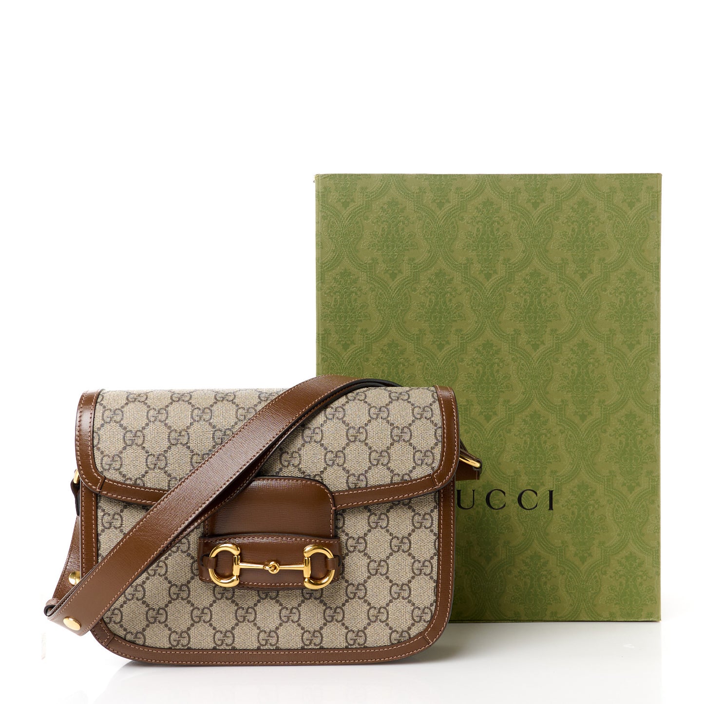 GG Supreme Monogram Horsebit 1955 Shoulder Bag Beige Brown Sugar