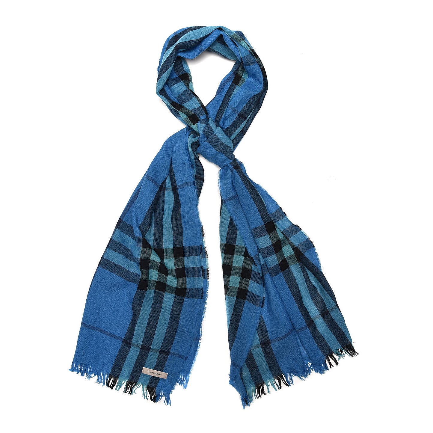 Wool Cashmere Nova Check Lightweight Scarf Turquoise
