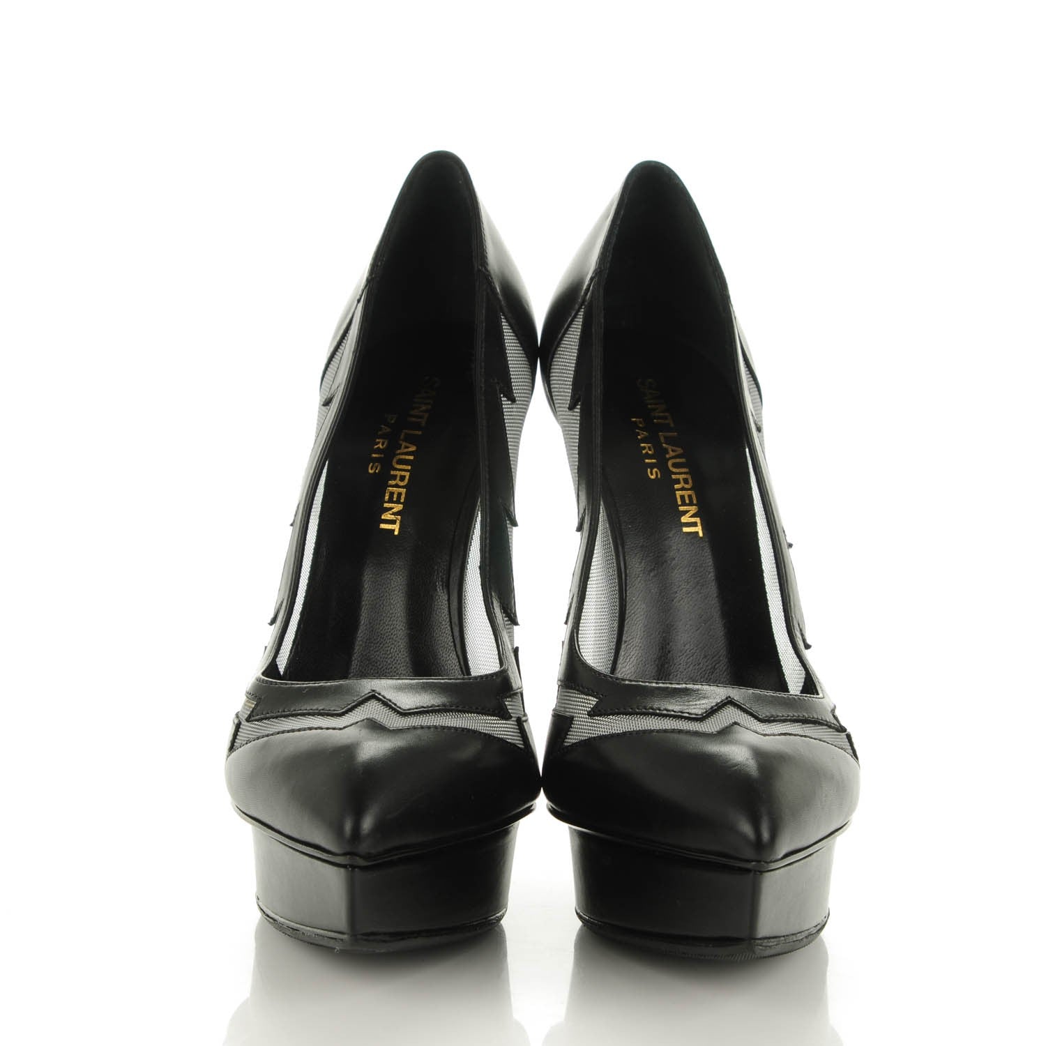 Saint Laurent Calfskin Mesh Janis Flash 105 Platform Pumps 35.5 Nero Argento 2 of 7