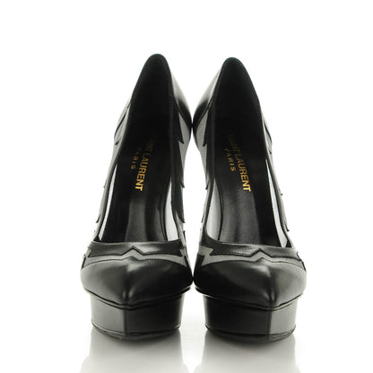 Saint Laurent Calfskin Mesh Janis Flash 105 Platform Pumps 35.5 Nero Argento 2 of 7