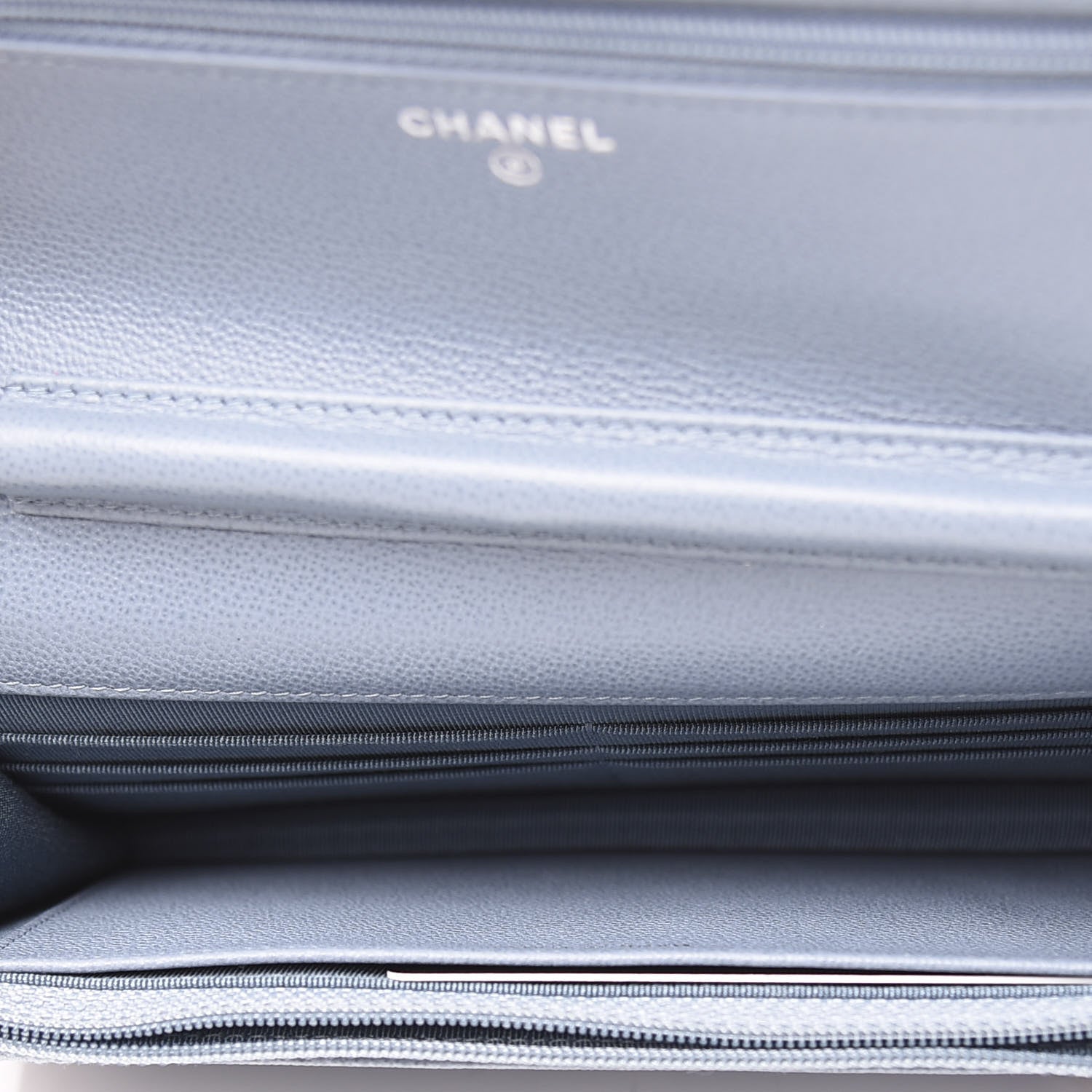 Chanel Grained Calfskin Quilted CC Box Wallet On Chain WOC Blue 4 of 10