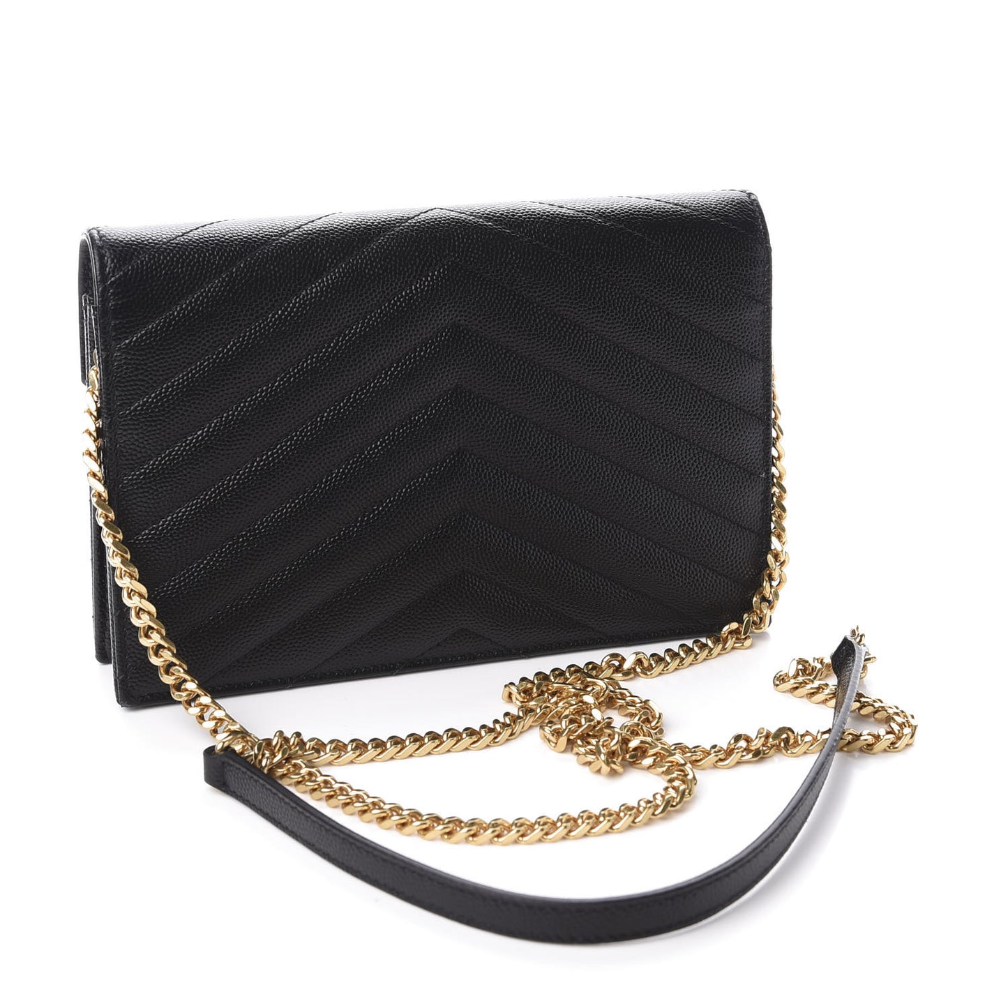 Grain De Poudre Matelasse Chevron Monogram Envelope Chain Wallet Black