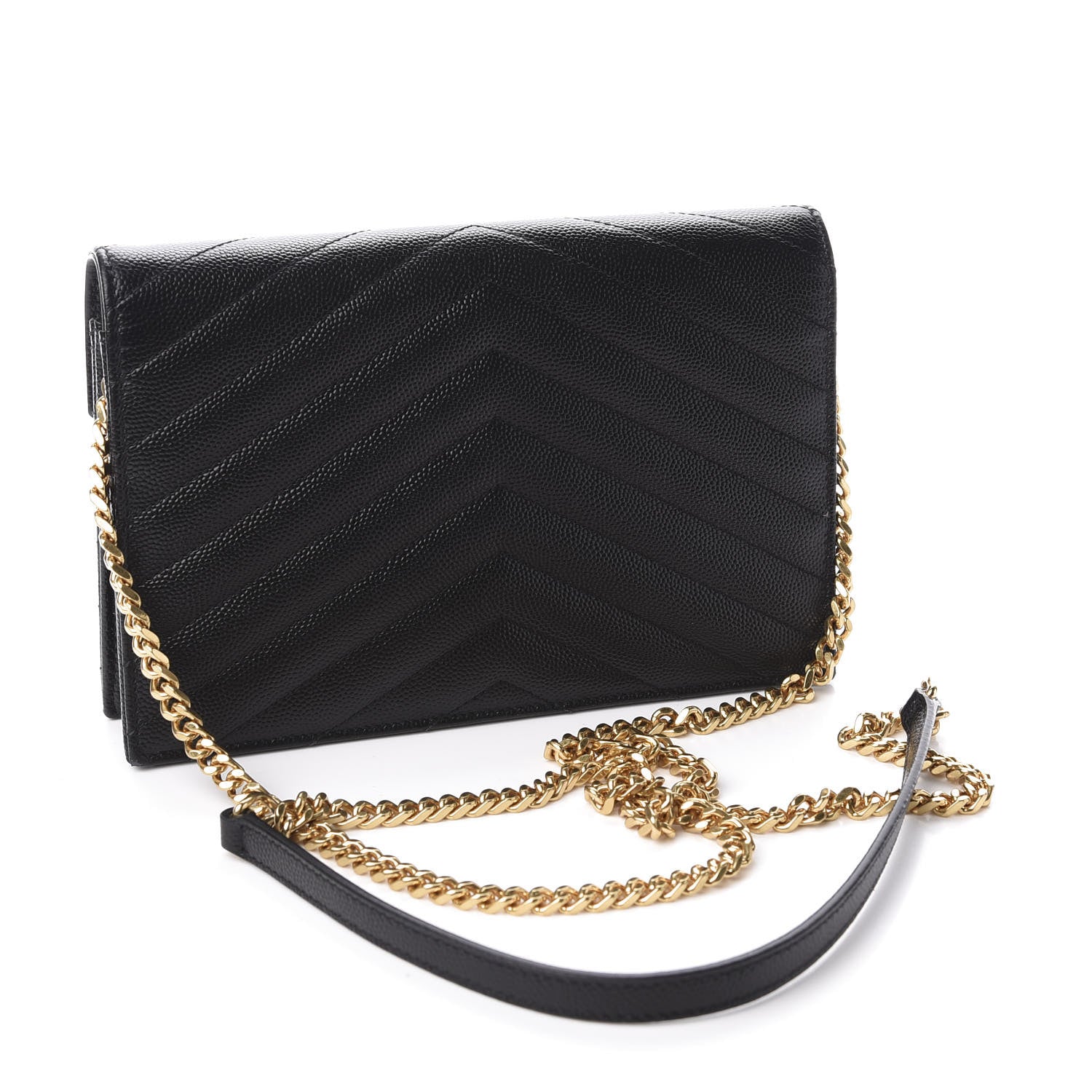 Saint Laurent Grain De Poudre Matelasse Chevron Monogram Envelope Chain Wallet Black 2 of 11