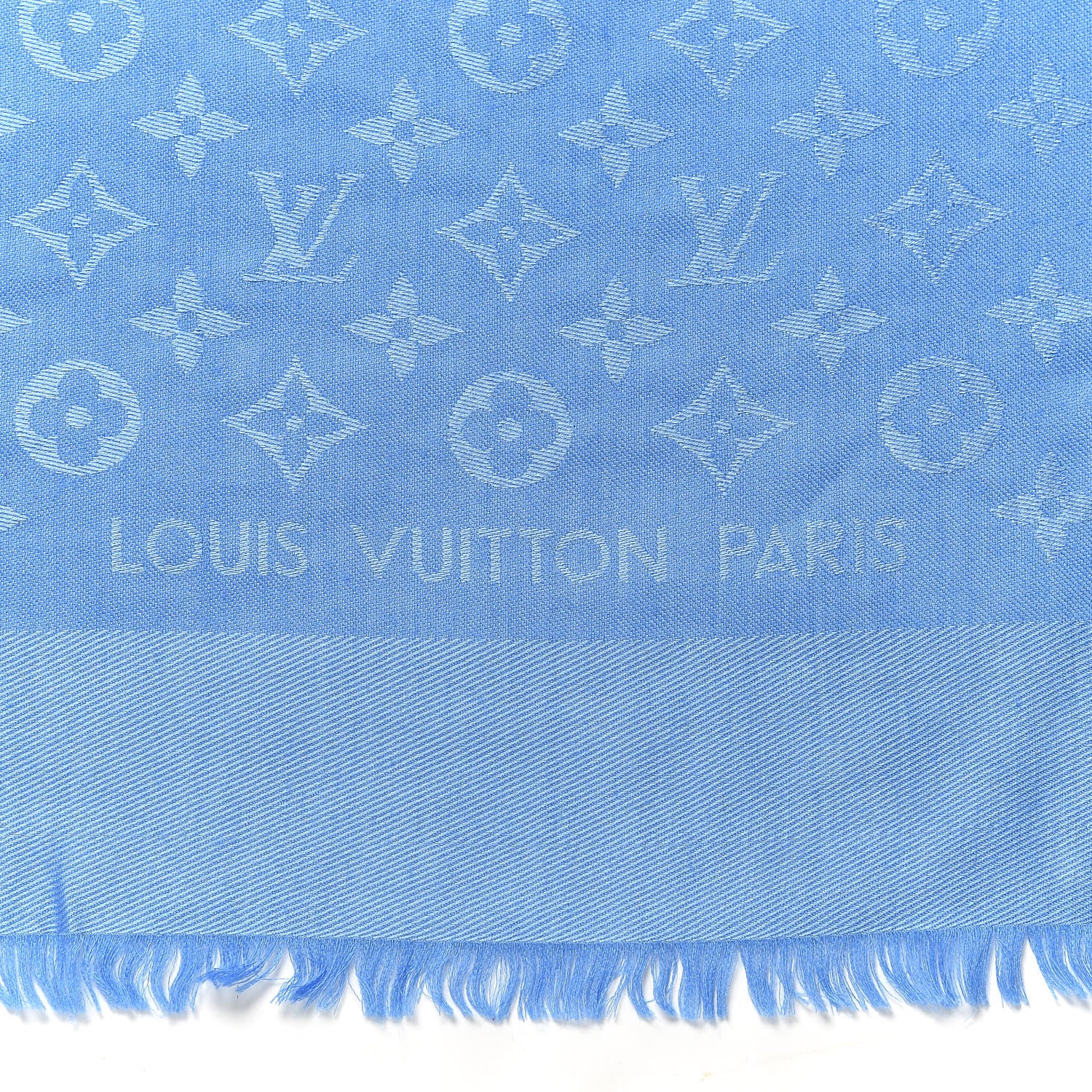 Louis Vuitton Silk Wool Monogram Shawl Light Blue 3 of 4