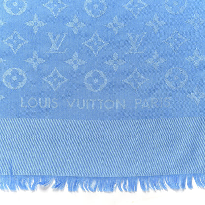 Louis Vuitton Silk Wool Monogram Shawl Light Blue 3 of 4