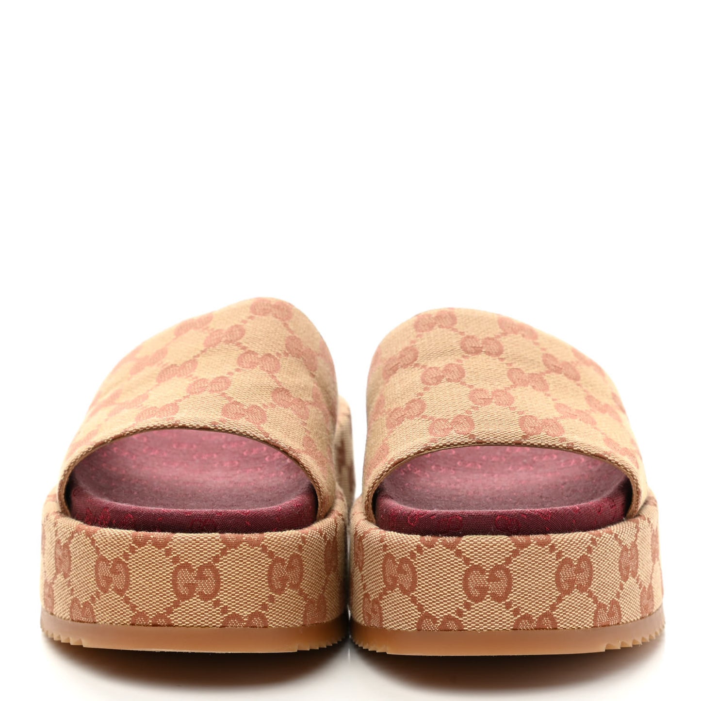 Canvas GG Monogram Angelina Platform Slide Sandals 38.5 Beige Ruggine