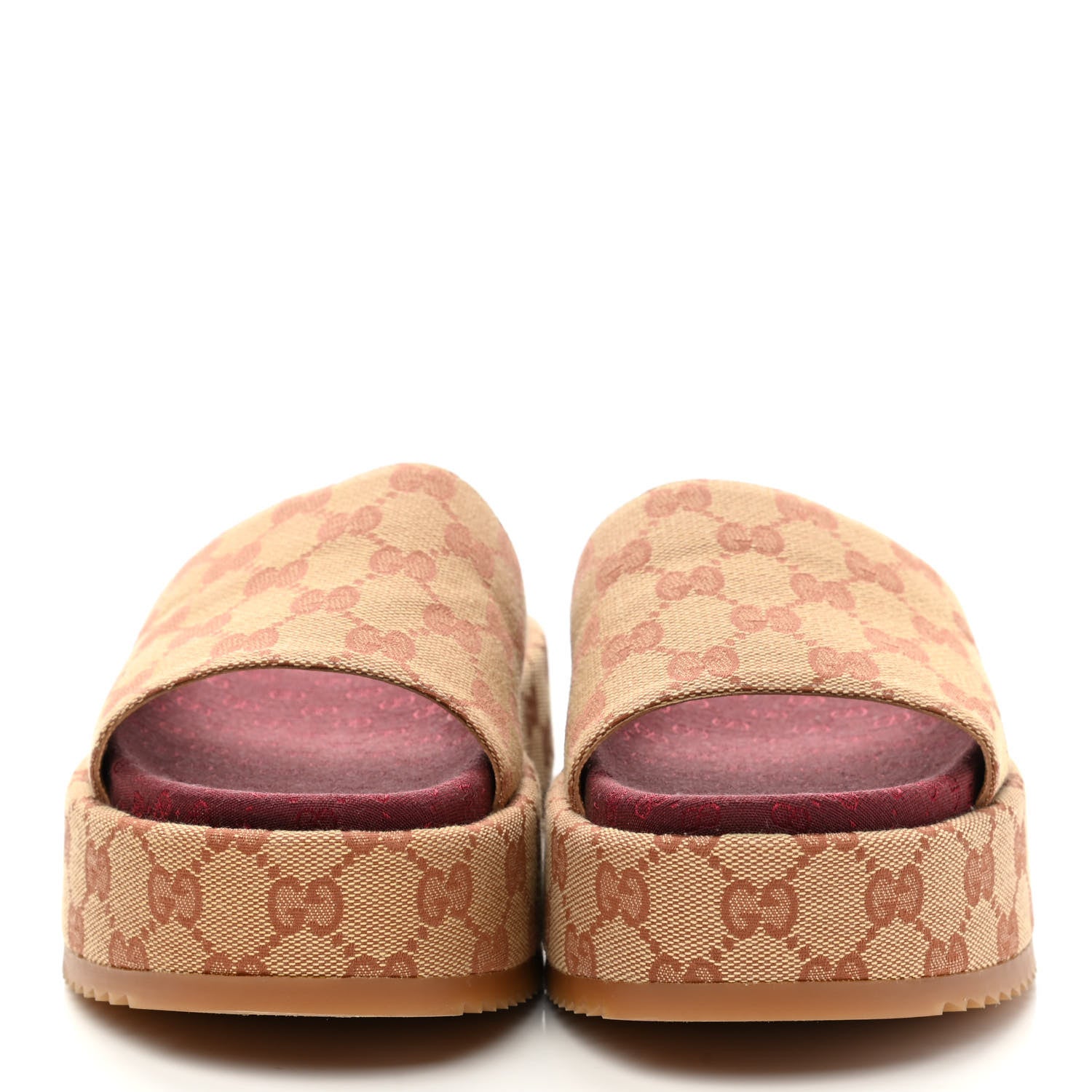 Gucci Canvas GG Monogram Angelina Platform Slide Sandals 38.5 Beige Ruggine 2 of 9